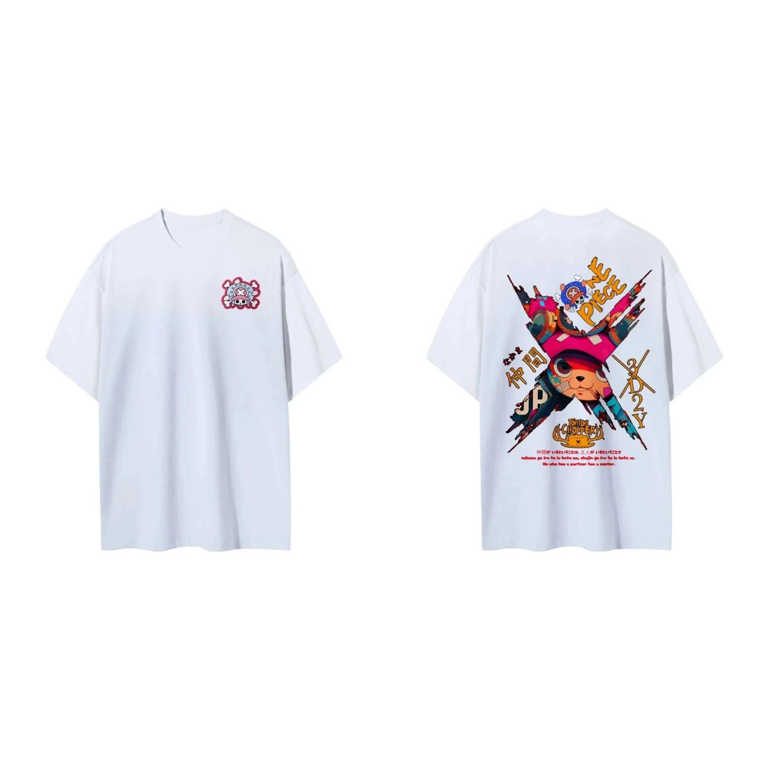 

2026 New One Piece Men s and Women s Summer T-shirt Tony Tony Chopper Anime Cartoon Tee Boy s Short Sleeves Parent-child Outfits S чёрный