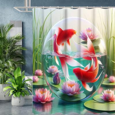 Fishes Pattern Bathing Curtain  Bathroom Shower Curtain Waterproof With 12 Hooks Home Deco Free Ship