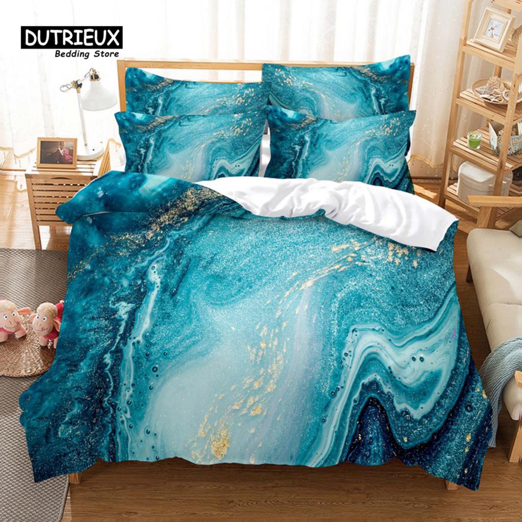 Colored Marble Duvet Cover Set, Fashion Bedding Set, Soft Comfortable Breathable Duvet Cover, For Bedroom Guest Room Decor