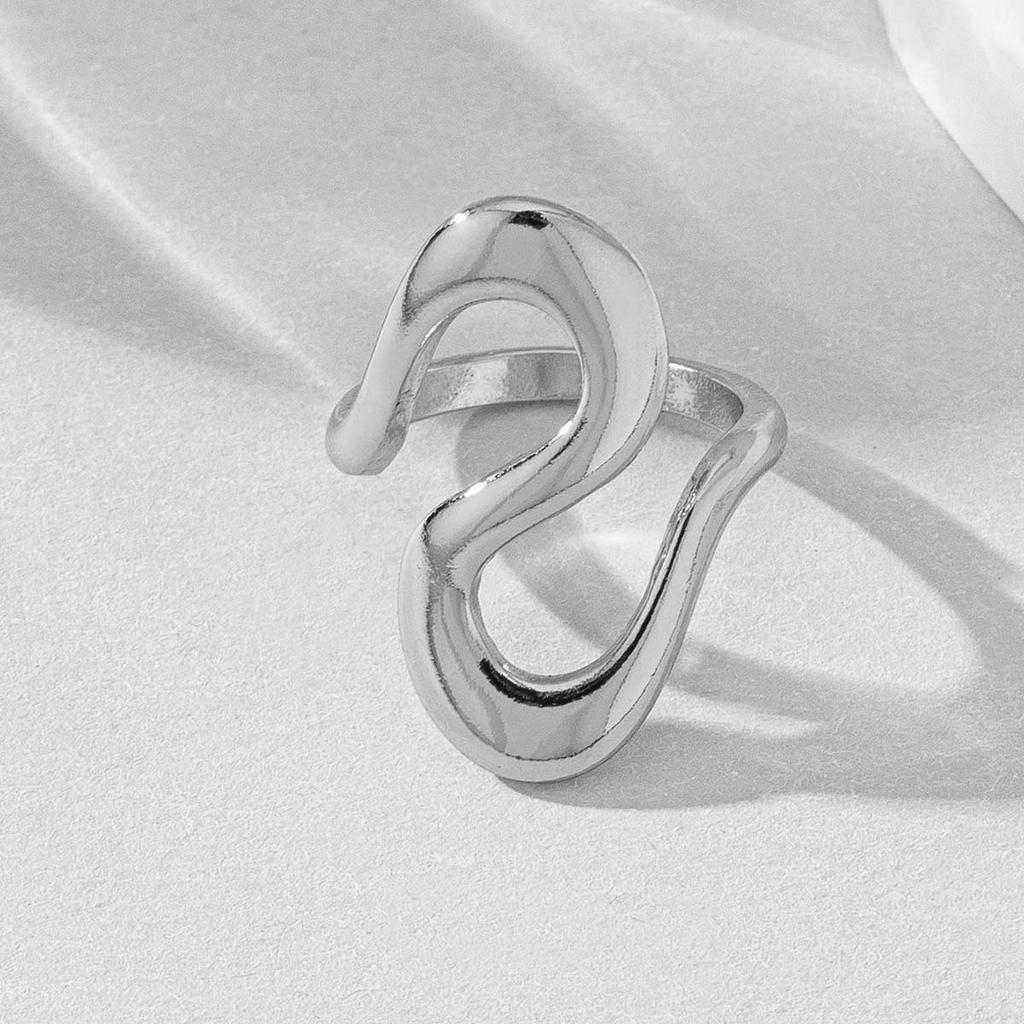Gold Color Stainless Steel Curved Rings for Women Vintage Irregular S-Shaped Open Ring Waterproof Wedding Aesthetic Zircon Gift
