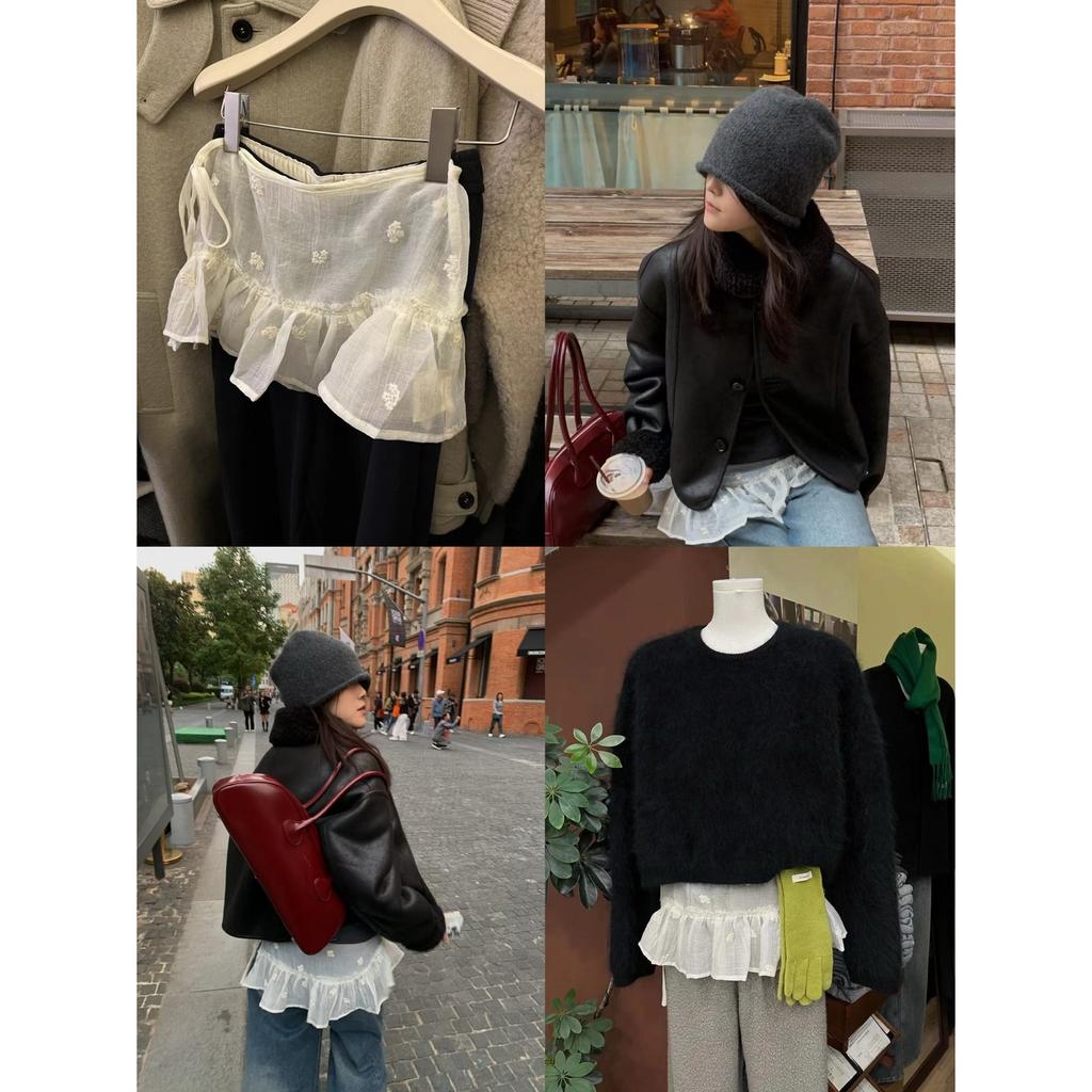 Sweet Fart Curtain Short Skirt Lace Waist Seal Sweet Design Sense Stacked Lace Fart Curtain Short Skirt Tide