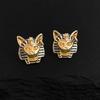 Enamel Egyptian Style Stud Earrings Unique Silver Ear Studs Fashionable Cat Pharaoh Earrings  Girls