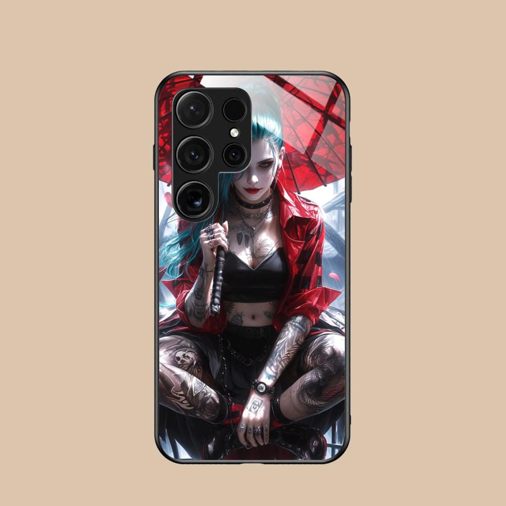 Fashion Tattoo Girl Mobile Phone Case for Samsung Galaxy S26 S25 S24 S23 S22 S21 S20 Note20 Plus FE Ultra Glass Colorful Cover
