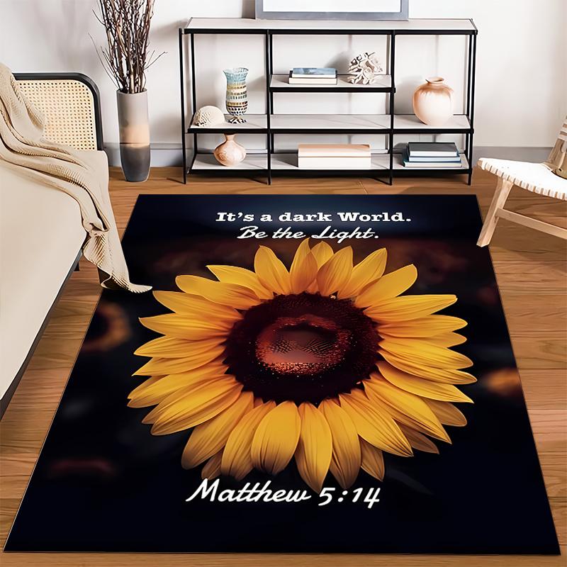 Sunflower with Inspirational Quote Rug Non-slip Rug Suitable for Living Room and Bedroom Sofas.