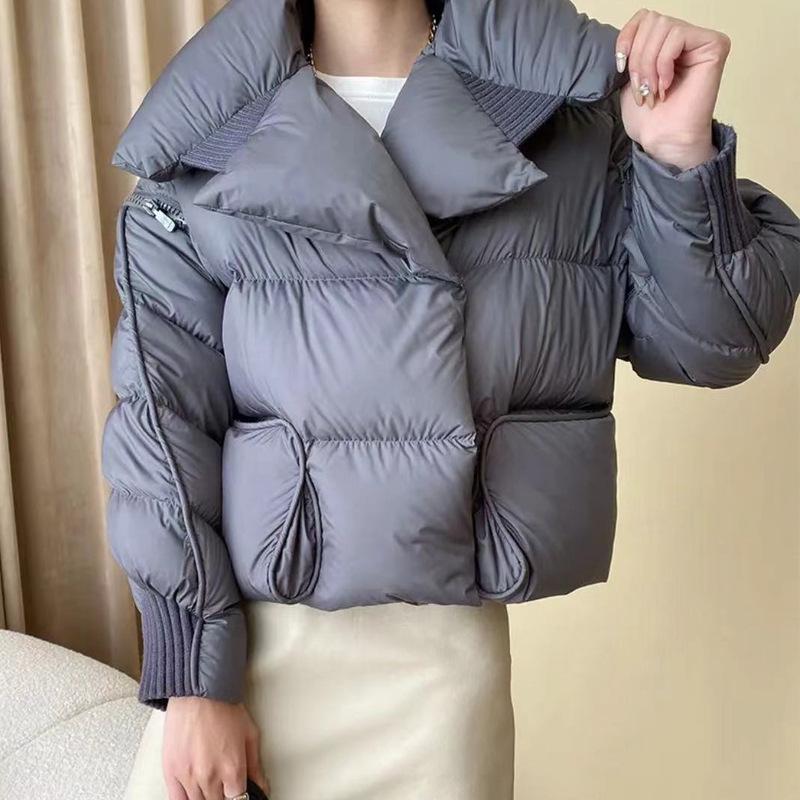 Korean Style Women's Winter White Duck Down Jacket with Stand Collar