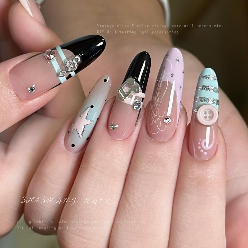 10Pcs Notes Guitar Microphone Punk Style Music Elements Rivet Nail Decor Silvery Instruments Metal Nail Art Charms Decoration