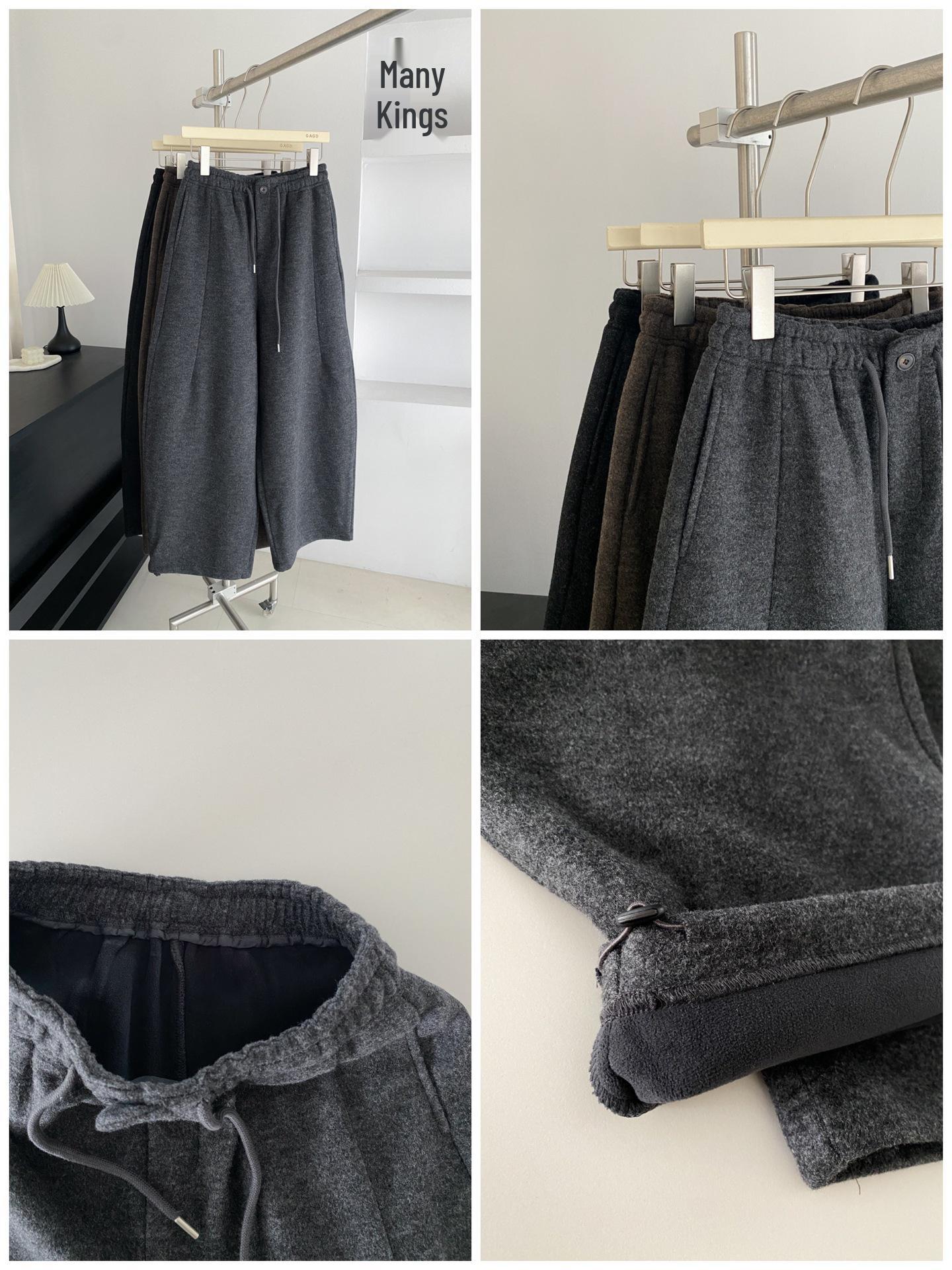 

GAGD Slimming Wool Lantern Pants: Cozy Velvet-Lined, Loose-Fit, Warm Straight-Leg Design for Autumn/Winter XL чорний/сірий