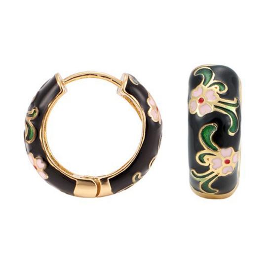 

1 пара серег-кольцев с цветочным принтом, элегантный винтажный стиль, круглые серьги-гвоздики, шикарные кубические пирсинг чёрный