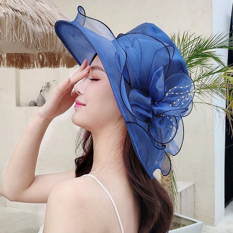 Summer European and American Flower Mesh Sun Hat Beach Sun Hat Women's Organza Top Hat