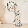 Women Plus Size Round Neck Batwing Short Sleeve Printed Ruffle Hem Top Fishtail Skirt Two Piece Set