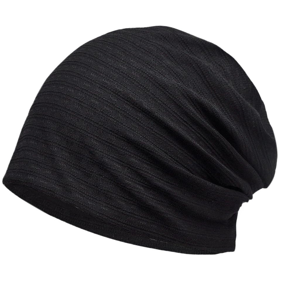 

Летняя вязаная тонкая хлопковая однотонная антибактериальная и дезодорирующая вязаная шапка-бини для ухода, мягкая медицинская и осенняя [BIGHAS], двухслойная цветная, устойчивая, шапка-бини, шапка, чёрный