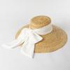 High-quality Hand-knitted Petal Wheat Straw Flat Top Large Eaves Basin Hat Women's Fashion Big Bow Beach Sun Shade Straw Hat