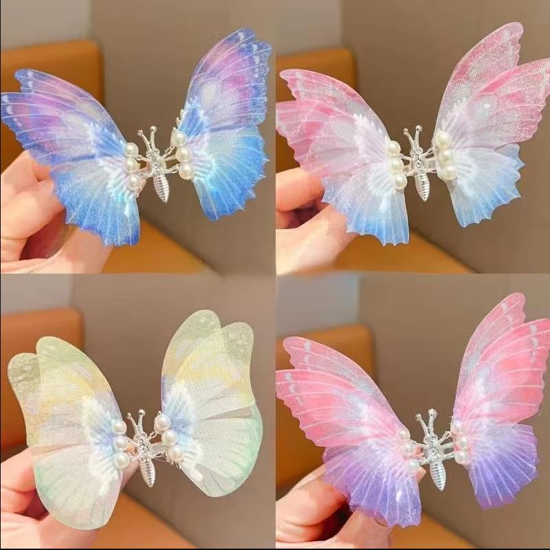 Colorful Beautiful Moving Wings Pearl Big Butterfly Hair Clip for Girls Sweet Hair Decorate Hairpin