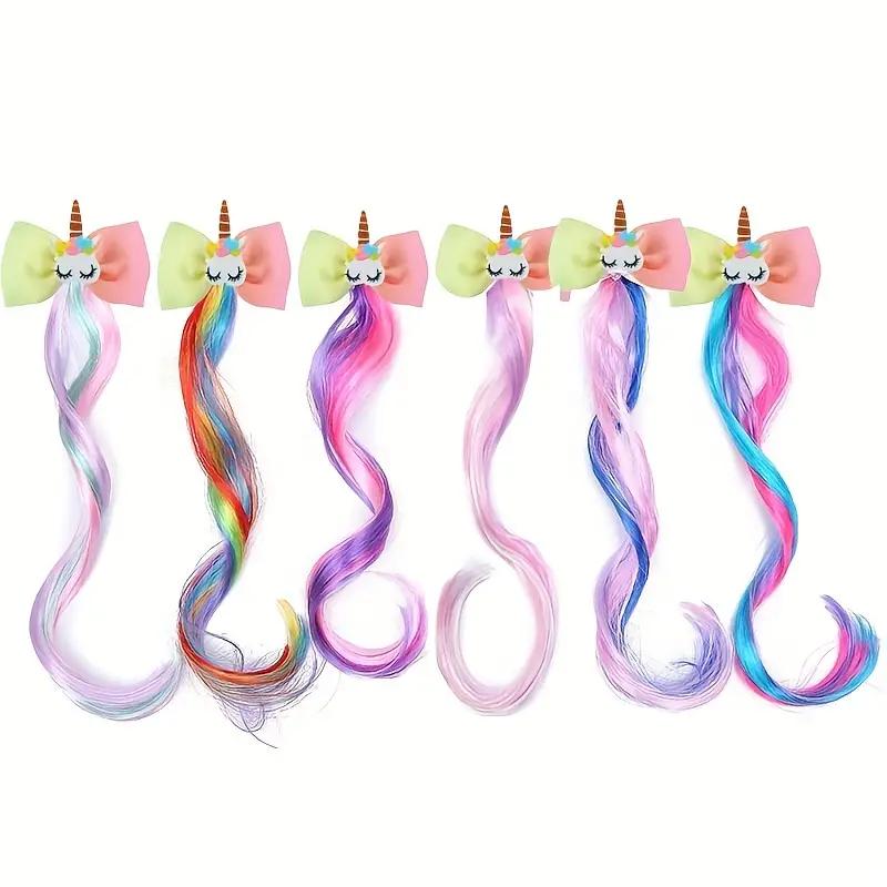 6pcs Creative Cute Cartoon Colorful Sequin Bow Unicorn Decor Hair Extensions Wig Hair Clips Decorative Hair Accessories