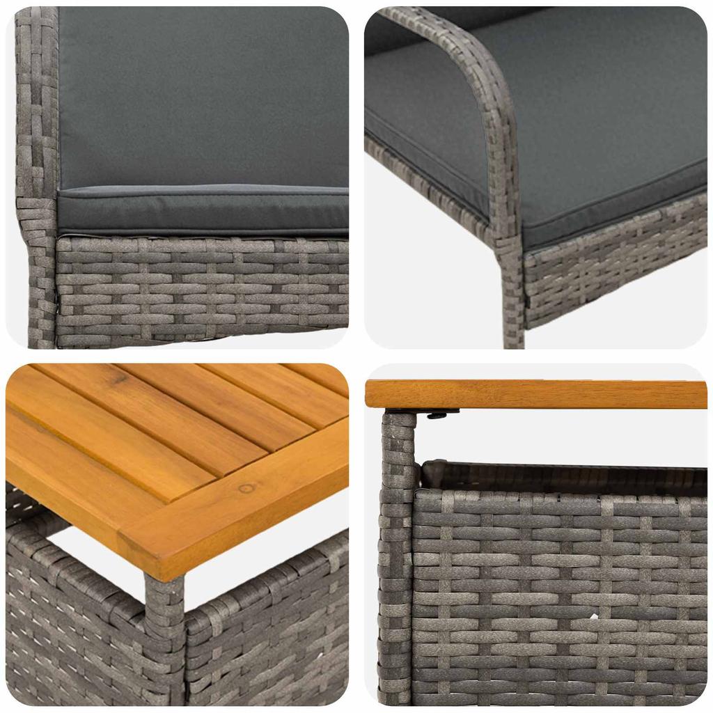 Garden Bistro Set with Cushions 3 Piece Grey Poly Rattan
