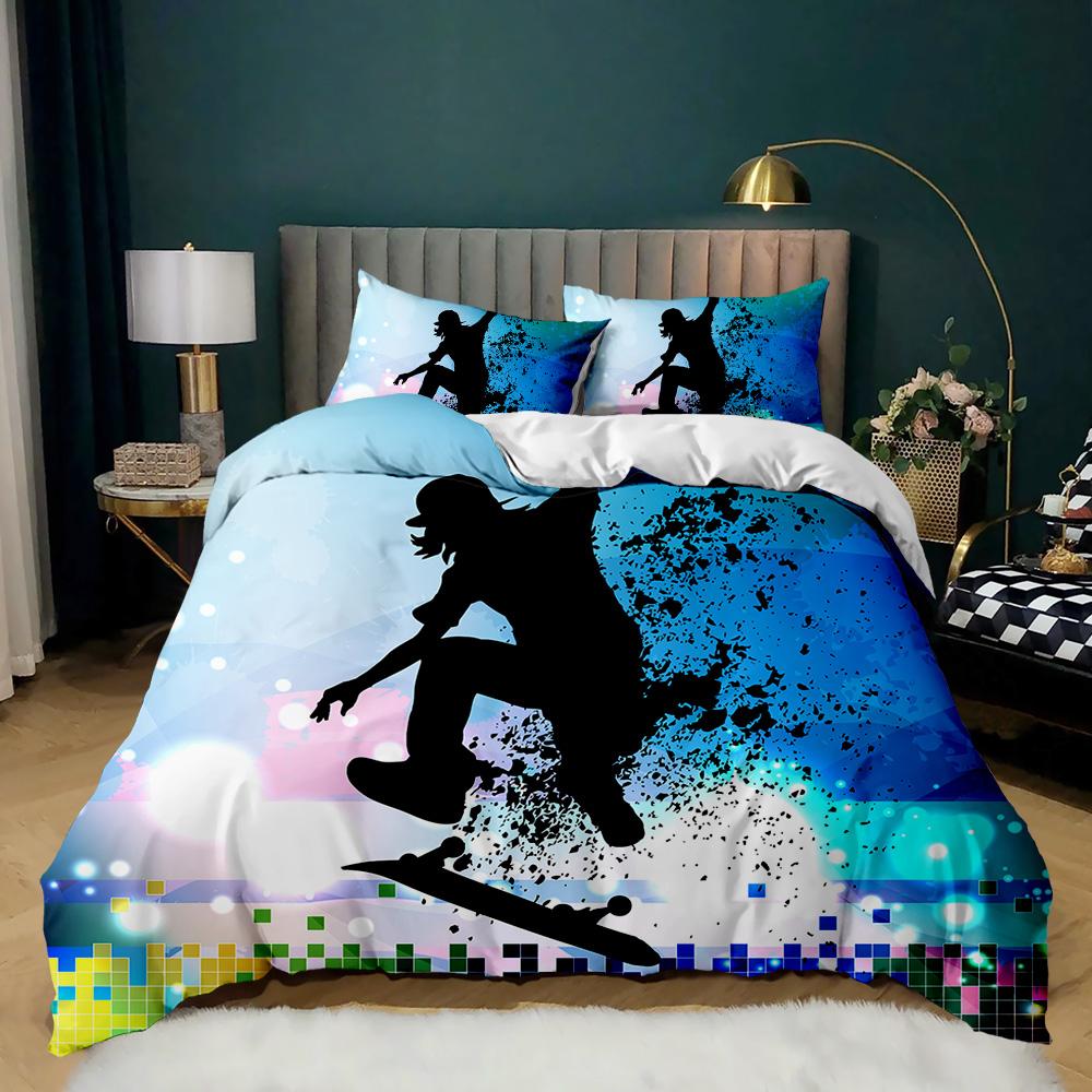 Skateboard Duvet Cover Set Hip Hop Style Bedding Set Colorful Rainbow Tie-Dye Hippie Abstract Graffiti Art Polyester Qulit Cover