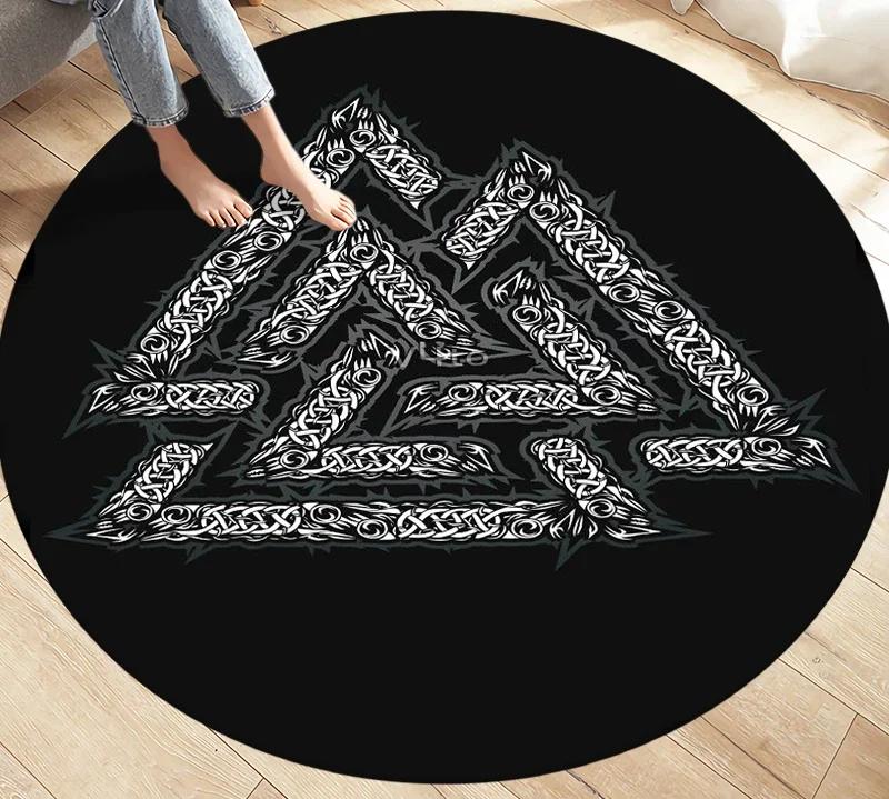 Viking Valknut Yggdrasil Tree of Life Area Rug Round Carpets Rugs for Living Room Bedroom Foot Pad Decoration Non-slip Floor Mat