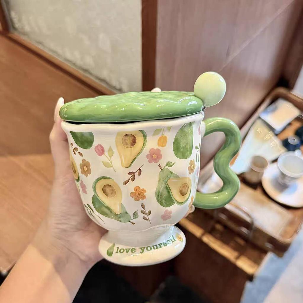 Mug with Lid Spoon New Ceramic Cup Household Water Cup Women's Large Capacity Couple Coffee Breakfast Cup Office