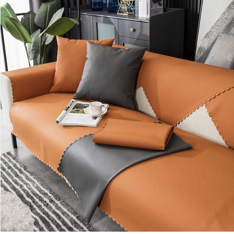Autumn and Winter PU Leather Sofa Cushion Four Seasons Waterproof Non-Slip Pet Urine-Proof Non-Stick Wool Nordic Modern Cover Towel Disposable