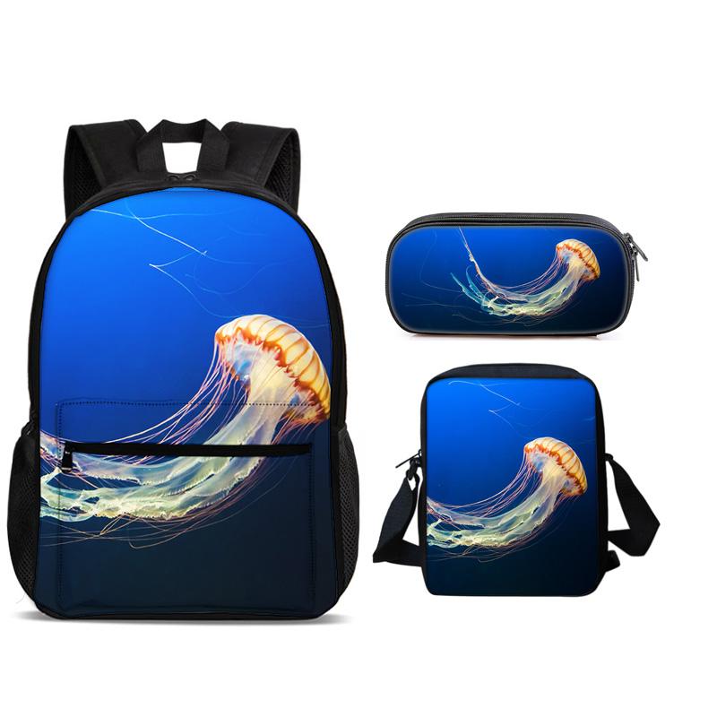 Mondo Subacqueo Zaino Portapenne Borsa a Spalla Set 3pz Versatile Cartone Animato Grande Capacità Ragazzo e Ragazza Scuola Compleanno Miglior Regalo