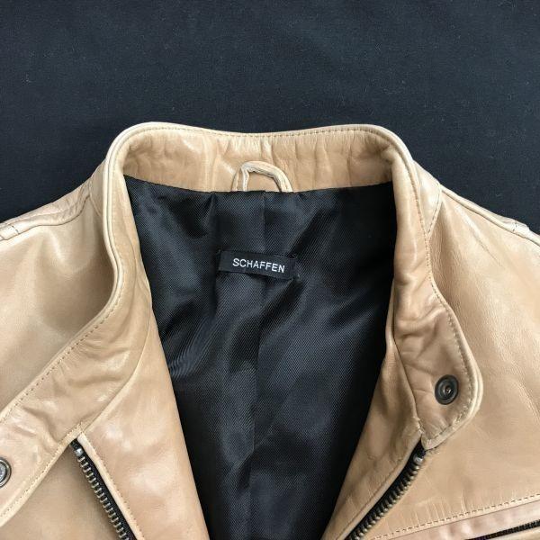 SCHAFFEN Horse Leather Single Rider Jacket/Women's Size 2/Beige/Full Zip(USED)