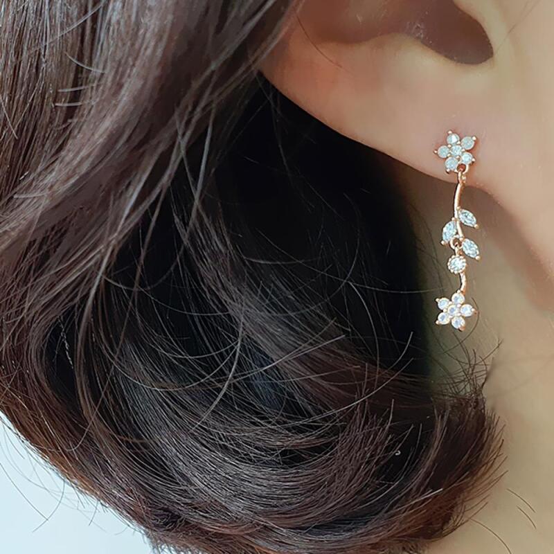 Bamed Cubic Earrings Bead Pearl Flower Drop Women
