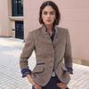 2025 Spring Women's Woolen Vintage Color Block Stand Collar Coat