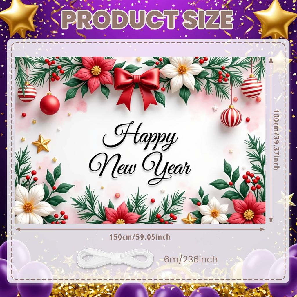 New Year Event Banner Gold Star Accent Holiday Party Banner Happy New Year Banner Pink Background For New Year Party Holiday