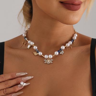 Jewelry Pearl Natural Stone Metal Tube Splicing Necklace Butterfly Love Shell Personalized Creative Items