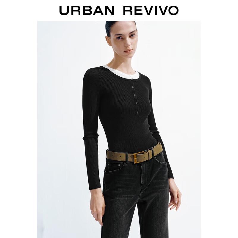 UR2025 Women's Color Block Faux Two-Piece Knit Top
