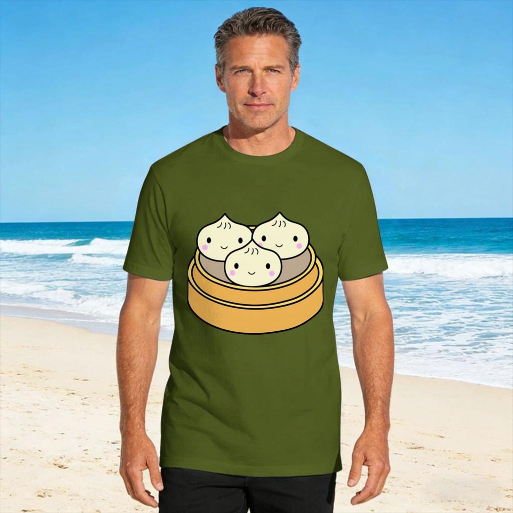 Kawaii Dim Sum Chinese Food Dumpling Xiao Long Bao Tshirt Summer Harajuku Tshirts 100 Cotton Crew Neck Tees Vintage Tshirt