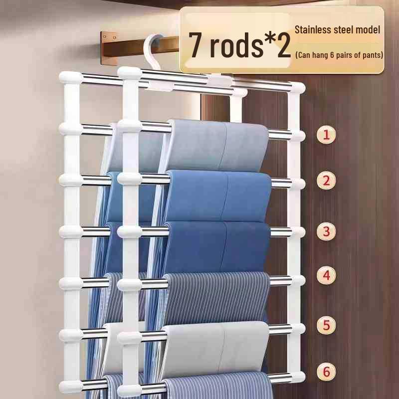Stainless Steel Multi-Layer Folding Pants Rack Ladder with Clips