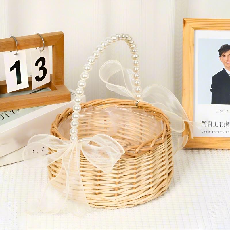 Weave Basket Handheld Present Basket Vine Woven Flower Basket Fruit Plant Baskets Sundry Organizer Diy Flowers Present Storage Holder