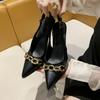 High-grade European and American Spice Girls High Heels 2025 New Metal Chain Thin with Pointed Head Small Celebrity Single Shoes