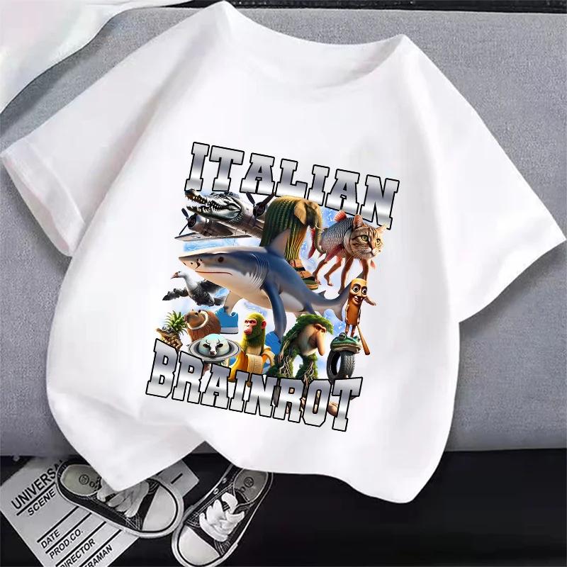 Italské Brainrot Tričko Tung Tungtung Sahur Kreslené Anime Potisk Oblečení Kulatý Výstřih Základní Chlapecké Top Savé Ležérní Košile Dárek