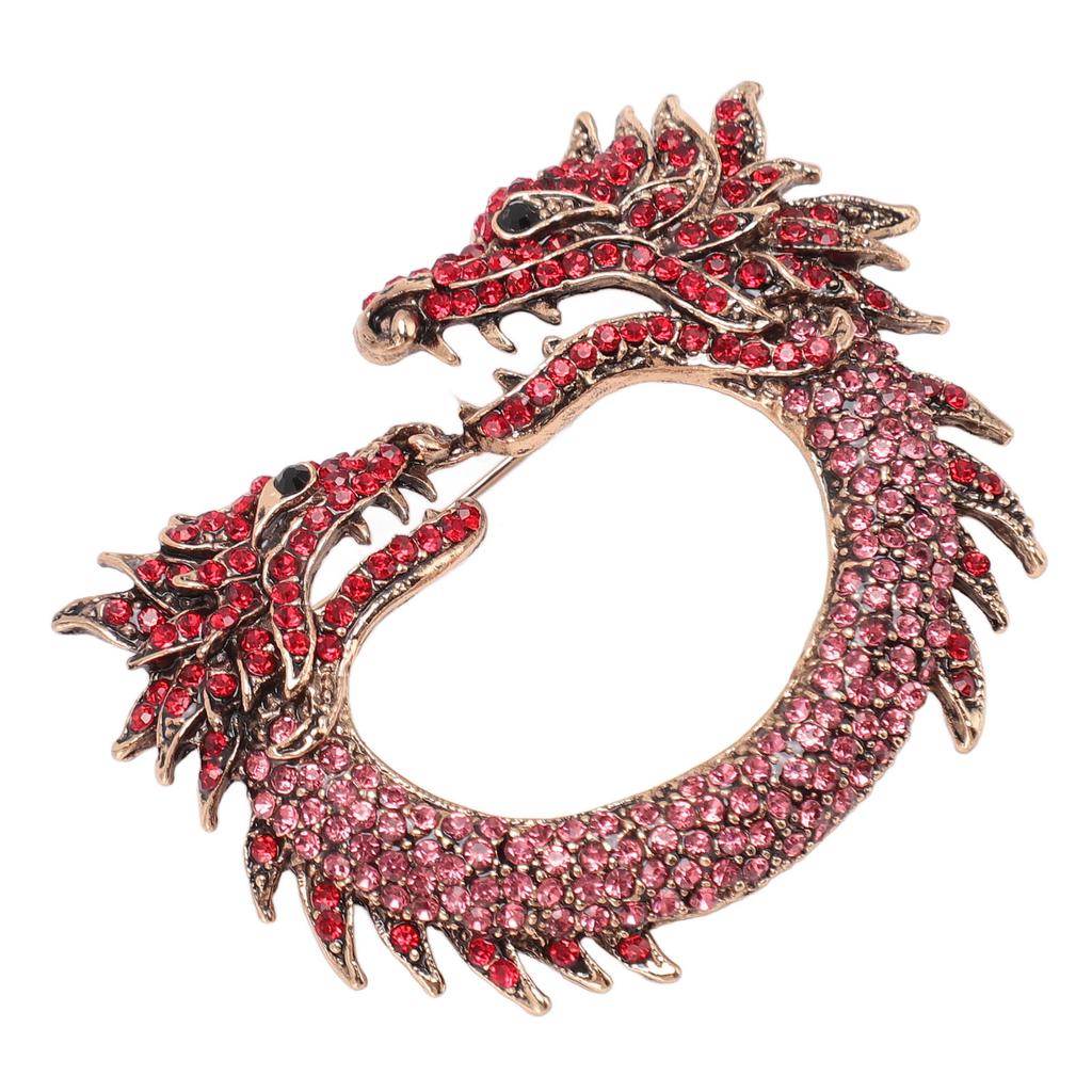 Zodiac Chinese Dragon Brooch Pin Dual Heads Sparkling Antique Chinese Dragon Brooch for Men Women