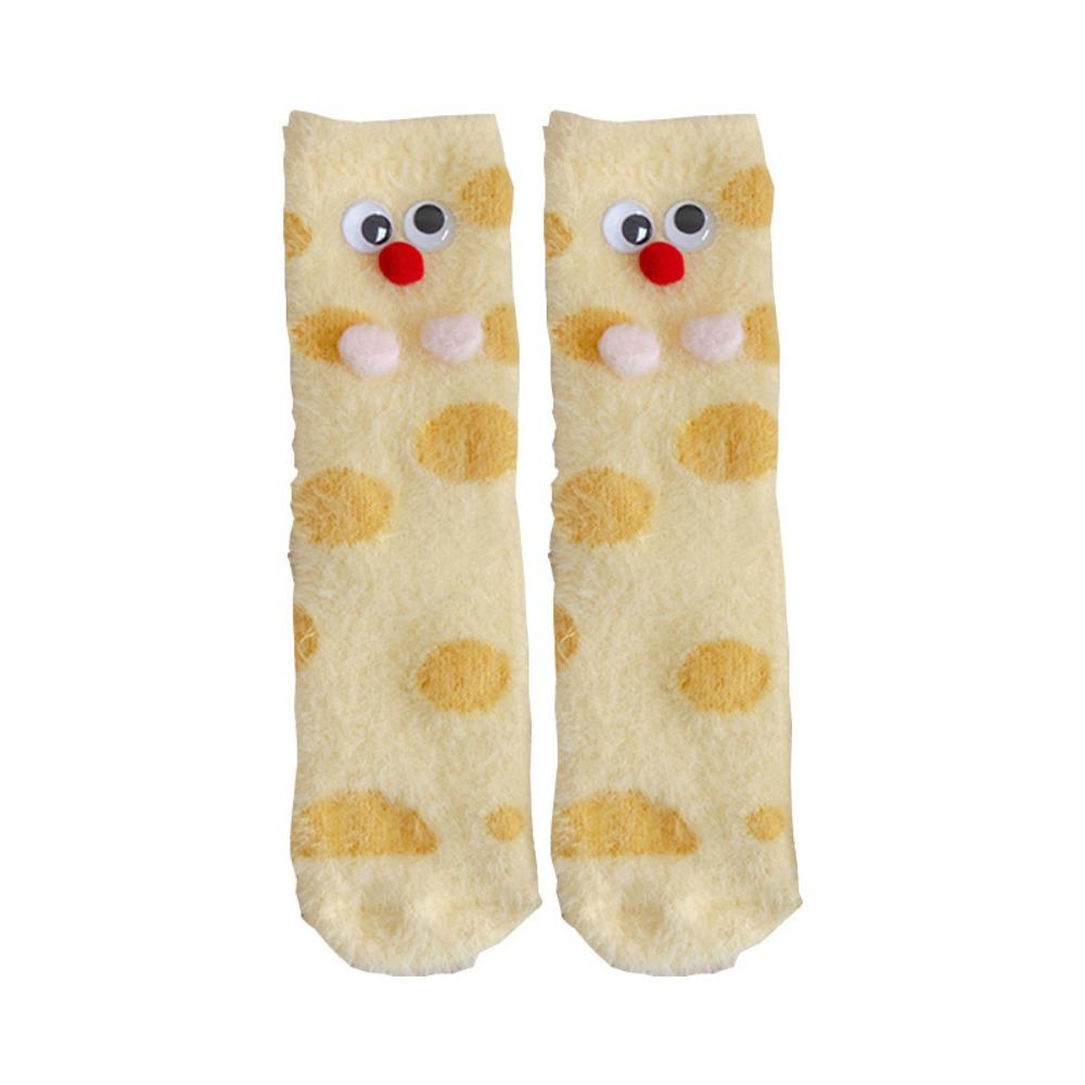 Cute Eyes Plush Dot Socks Soft Thicken Warm Socks Ins Mink Fur Socks Girls