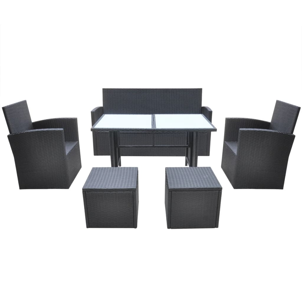 vidaXL 6-tlg. Garten-Essgruppe mit Kissen Poly Rattan Schwarz