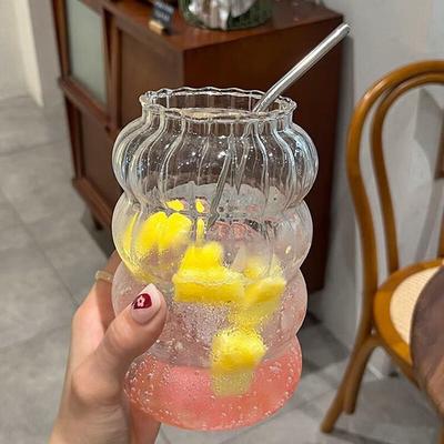 Ins Style Large Glass Beverage Cup with Stainless Steel Straws