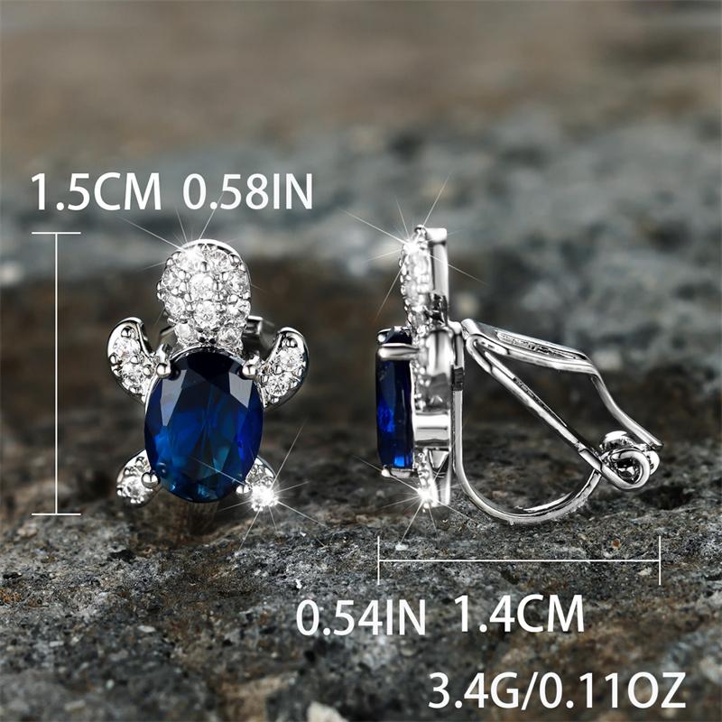 Orecchini a clip con charms a forma di tartaruga bianca ovale carini, colore argento, per matrimonio, da donna