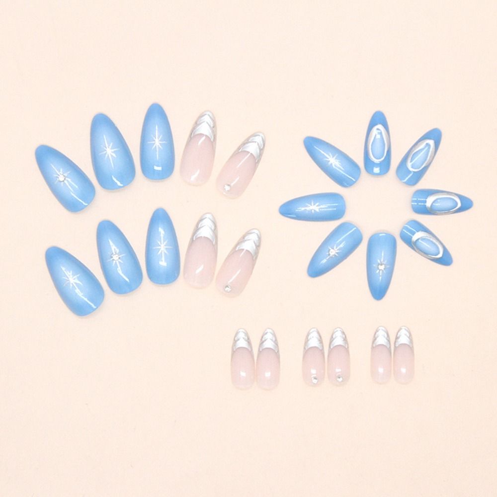 24pcs Long Almond Fake Nails French Nail Tips Manicure Press On Nails  DIY