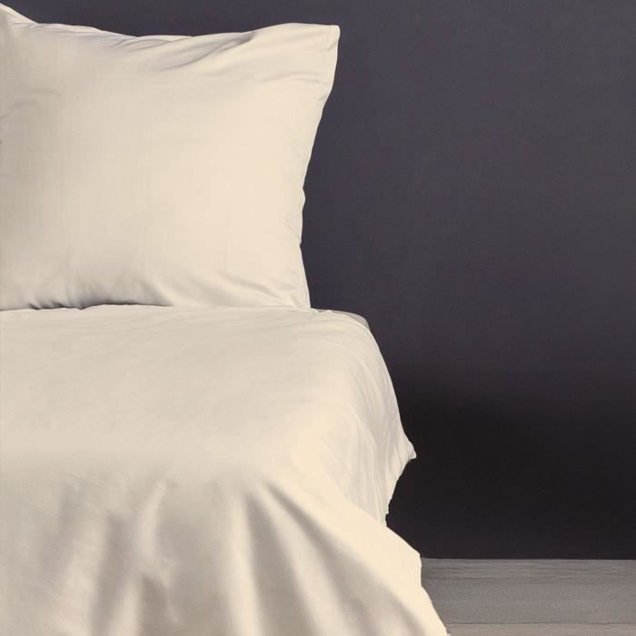 Parure de lit - 1 housse de couette 220 x 240 cm + 2 taies d'oreiller 60 x 60 cm - Satiné 100% coton - Crème