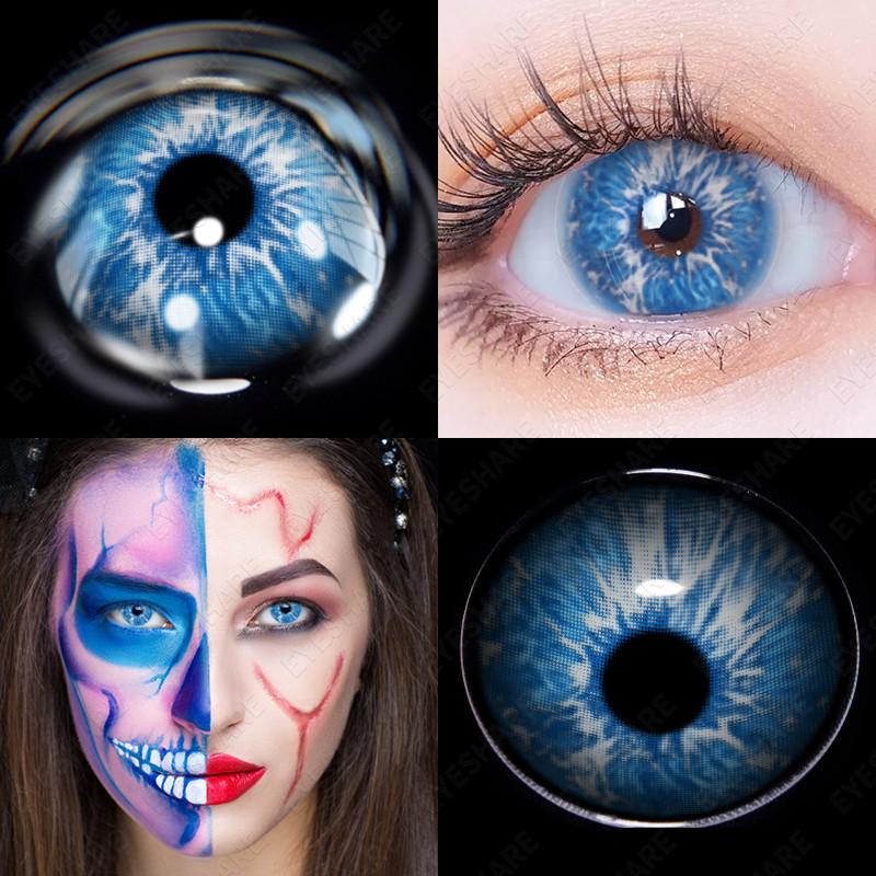 Eyeshare 1 Pair Blue Cosplay Contact Lenses for Eyes Blue Hot Anime Cosplay Lens 14.0~14.5mm Halloween Makeup Lens