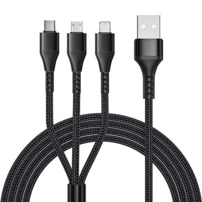 Kabel do ładowania 3 w 1 dla Samsung Galaxy A14 4G-5G, A34 A54 5G A53 A52 M13 M23 5G, Kabel USB-C Micro-USB Czarny 1,2 Metra