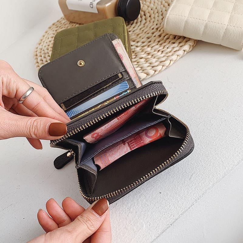 Women Fashion Zipper Small Wallet Coin Short  Purse PU Leather Plaid Purses Ladies Cute Mini Students Pocket Small Card Pack New