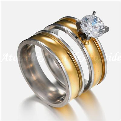 

Atoztide 2pcs/set Fashion Cubic Zircon Groove Couple Rings Gold Color Stainless Steel Wedding Band Lovers Finger Rings Gift 6&gold color