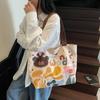 Korean Casual Painted Cartoon Cloth Pocket Tote Bag 2025 New Cute Girl All-matching Shoulder