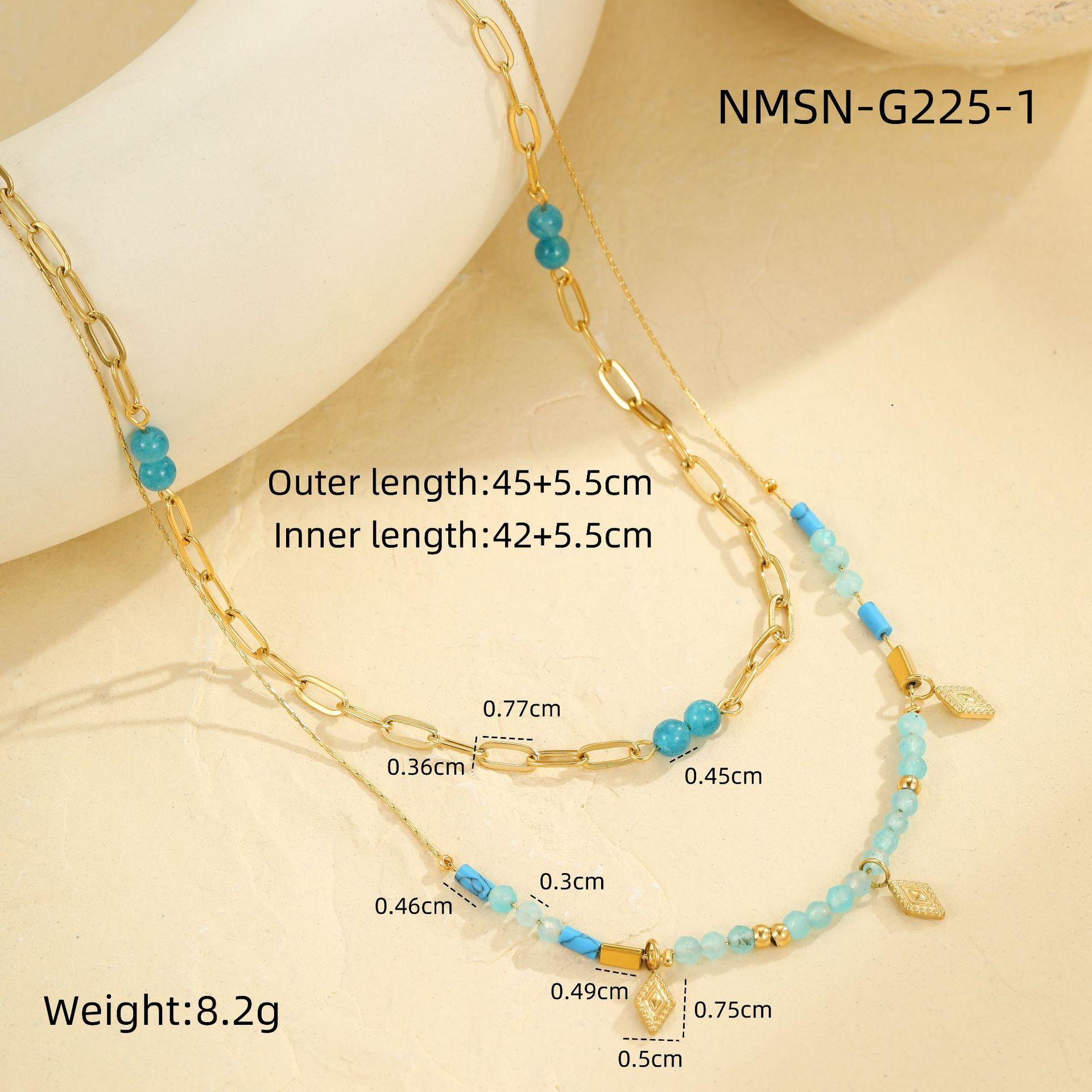 GEMCHIC Women s Vintage Natural Stone Beaded Stainless Steel Layered Choker Necklace Geometric Design