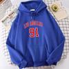 Los Angeles 91 Team Uniform Printing Hettegensere Sport Oversized Sweatshirt Vintage Varm topp Komfortabel fleece hettegenser for menn