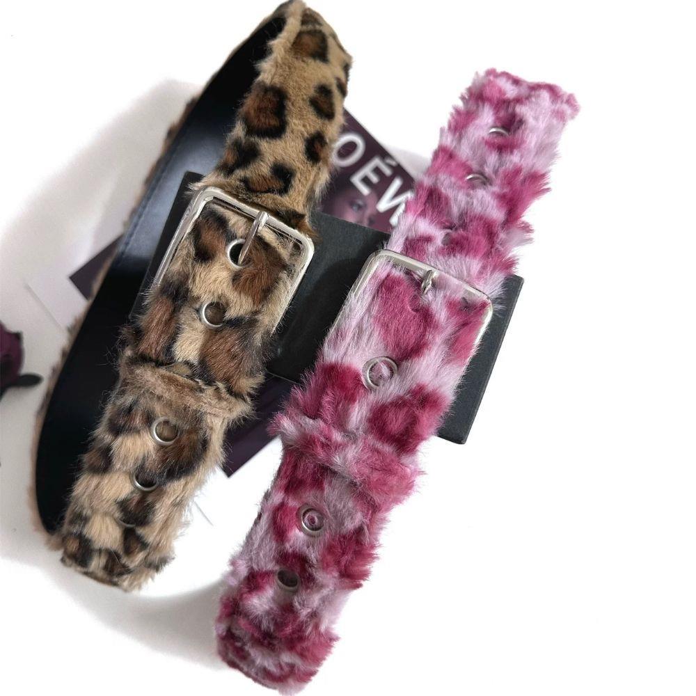 Leopard Print Faux Fur Belt Sexy Winter Y2K Fluffy Accessories Harajuku Punk Girl Pink Plush Wide Waistband Jeans Accessories